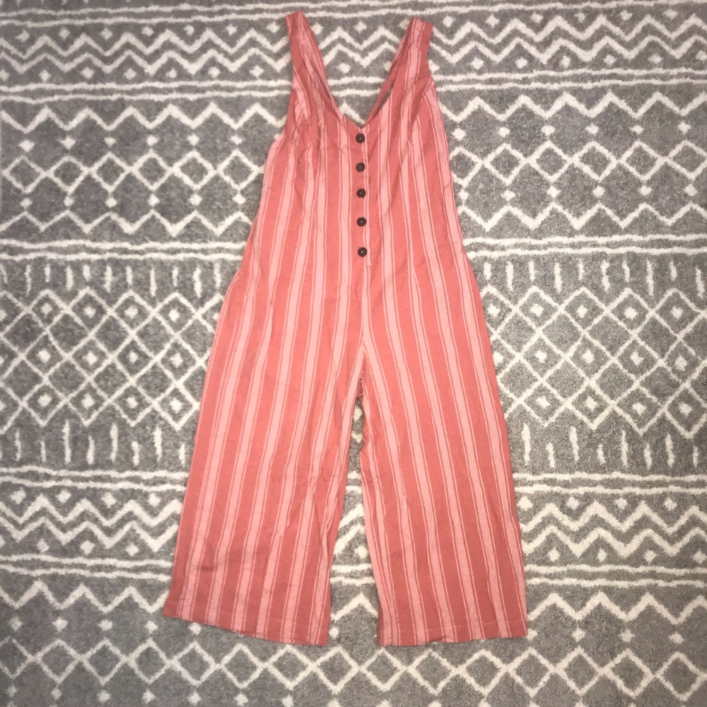 Striped Coral Jumpsuit with Button Detail